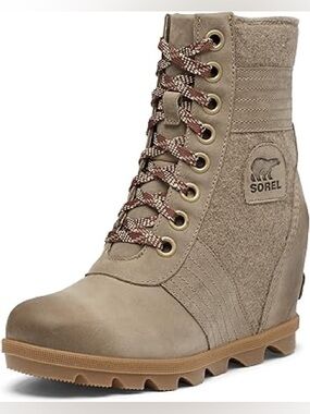 Sorel Lexi Wedge Lace Up Taupe Khaki II Bootie Boots